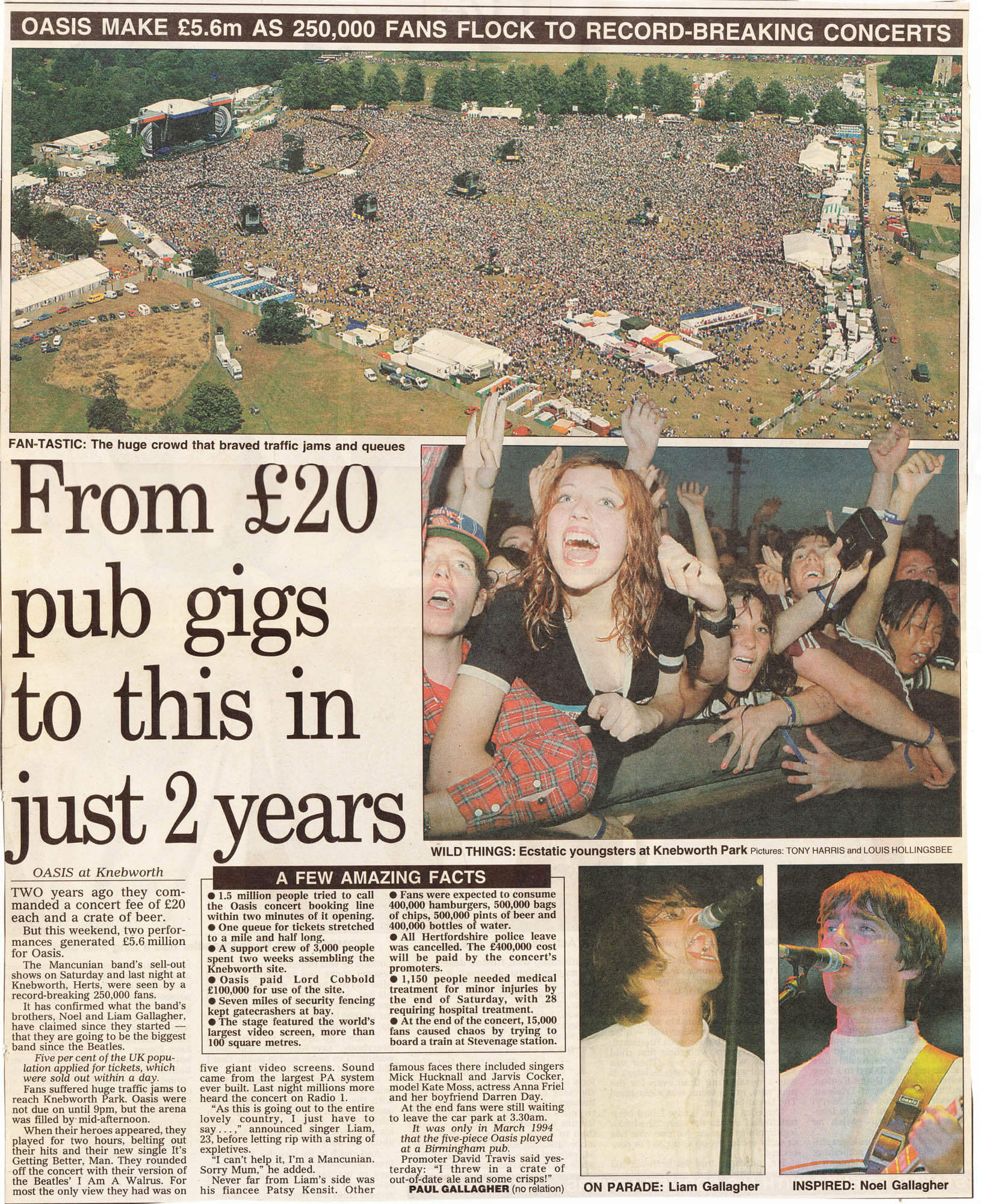 Oasis at Knebworth Park; Stevenage, Hertfordshire, England - August 11, 1996
