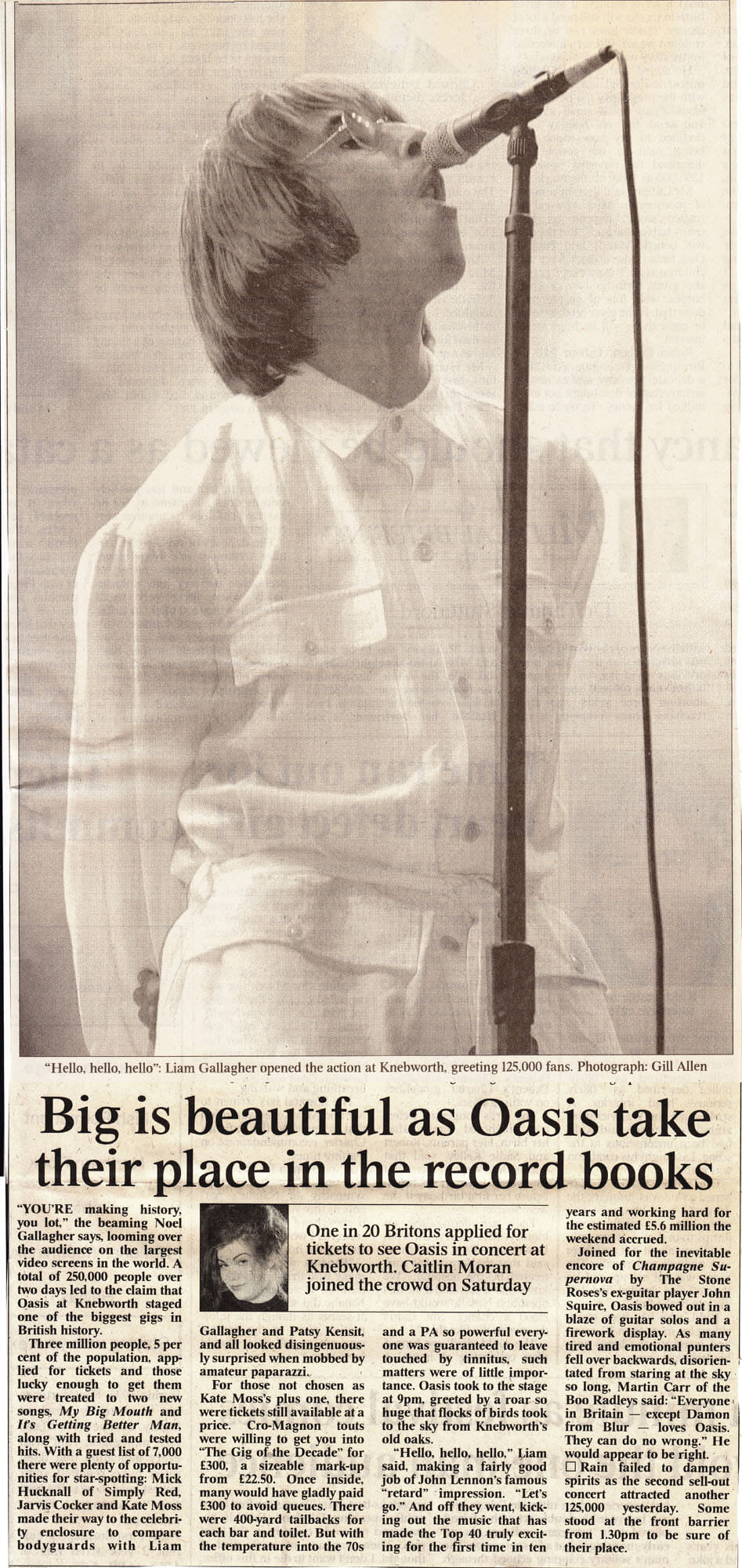 Oasis at Knebworth Park; Stevenage, Hertfordshire, England - August 11, 1996